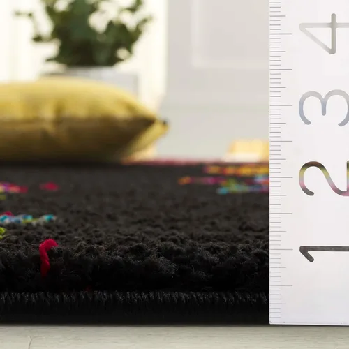 Miniatura 4 de SAFAVIEH Fiesta Shag Collection - Alfombra para pasillo, 2 pies 3 pulgadas x 8 pies, color negro y amarillo, diseño moderno, no desprende pelusa