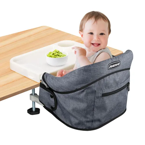 Miniatura 16 de Silla alta de gancho con bandeja desmontable, silla alta portátil plegable de viaje para bebé, asiento de alimentación ligero con bolsa de Negro