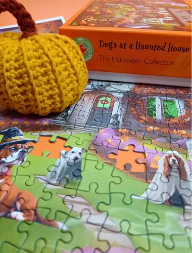 Miniatura 5 de Rompecabezas espeluznante de 1000 piezas de perros en una casa encantada de Halloween