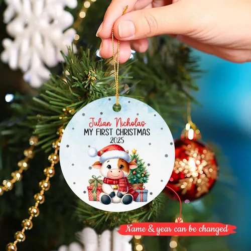 Miniatura 2 de Adorno de Navidad de vaca bebé 2025, adorno personalizado de mi primera Navidad para padres recién nacidos, regalo de recuerdo de primera Navidad