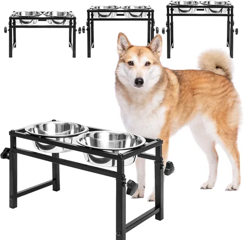 SCENEREAL Cuencos elevados ajustables para perros, se ajusta a un comedero elevado de acero inoxidable de 11 a 16 pulgadas, estación de platos de