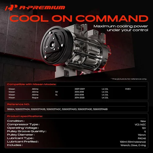 Miniatura 2 de A-Premium Compresor de aire acondicionado AC con embrague Compatible con Nissan Altima 2.5L 2007 2013-2018, Rogue 2.5L 2014-2020, estilo VCS-14EC