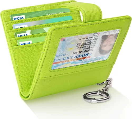 FurArt Cartera plegable para mujer con 9 ranuras, bloqueo RFID, ventana de identificación, cartera compacta con llavero