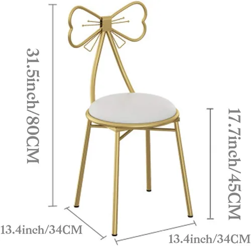 Miniatura 2 de Gluck Plants Taburete de maquillaje moderno, bonito taburete otomano de mariposa, patas de banco de metal, silla de comedor dorada para cocina