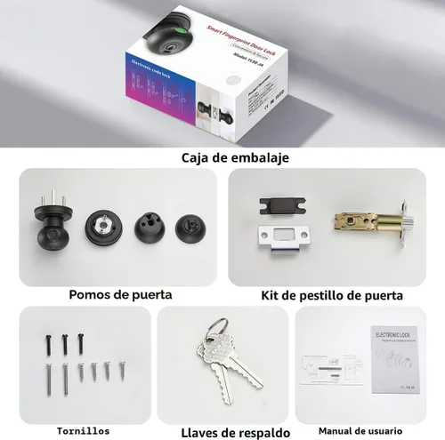 Miniatura 9 de Buoan - Cerradura de puerta de huellas dactilares, perilla inteligente de puerta con cerradura, cerradura de puerta biométrica negra, cerradura