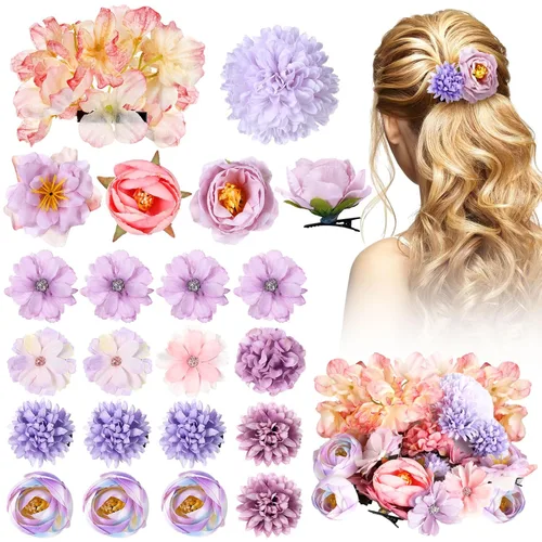 Miniatura 20 de BBTO 21 piezas pinzas para el pelo con diseño de flores, pasadores para el cabello con rosas, diademas para mujer, accesorios de flores, estilo Azul