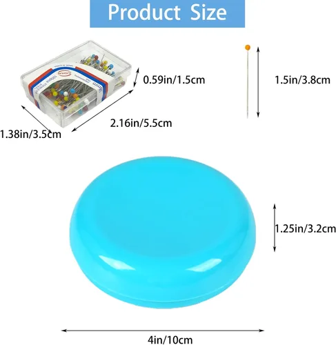 Miniatura 2 de Cojín magnético para alfileres con 100 alfileres de cabeza de plástico, soporte magnético para alfileres para costura y acolchado (Azul)