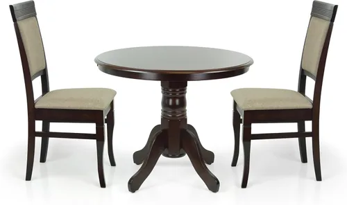 Miniatura 3 de Juego de mesa de comedor de 3 piezas, 2 sillas tapizadas Ronda de madera maciza de estilo clásico con mesa de comedor redonda, juego de cocina