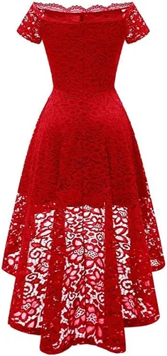 Miniatura 6 de Dressystar Vestido tipo cóctel, de encaje, para mujer, vestido irregular con vuelo y hombros descubiertos, para dama de honor, fiesta formal