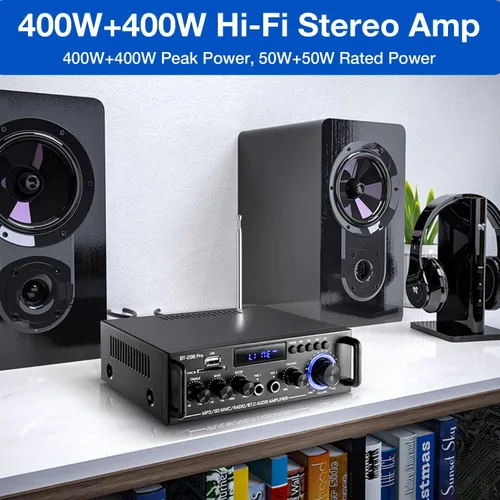 Miniatura 3 de Amplificador de audio estéreo 298Pro, máximo 400 W, amplificador de potencia inalámbrico Bluetooth 5.0 con Bluetooth 5.0, sistema de audio de cine
