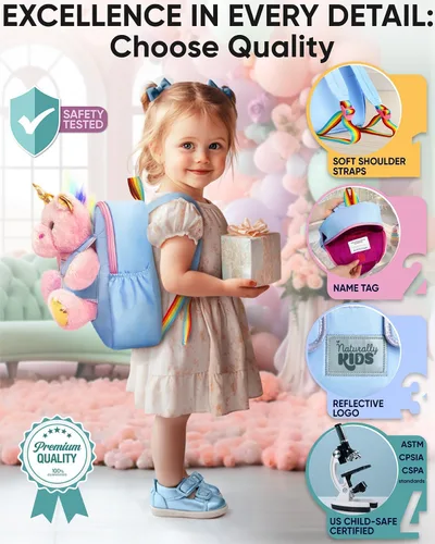 Miniatura 5 de Naturally KIDS Juguetes de unicornio rosa, regalos para niñas de 3 años, regalos de cumpleaños para niñas de 2 años, mochila de unicornio para niños