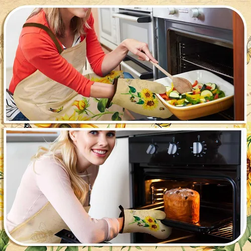 Miniatura 5 de Bencailor Juego de ropa de cocina de girasol de 7 piezas, incluye delantal, 2 toallas, guante de horno, 2 soportes para ollas, núcleo de cabaña
