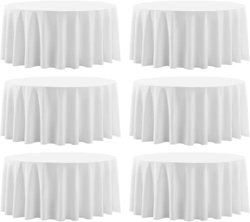 Miniatura 15 de Paquete de 2 manteles redondos de 90 pulgadas, manteles lavables de poliéster de lino decorativo para la mesa del comedor, banquetes, fiestas