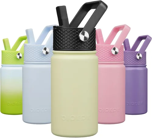Miniatura 87 de BJPKPK Botella de agua aislada con tapa con pajilla, bonitas botellas de agua de 15 onzas, termo de metal de acero inoxidable, vasos reutilizables