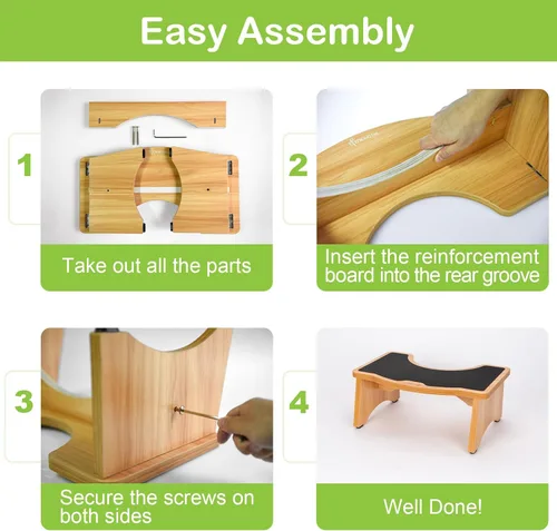Miniatura 5 de StrongTek Taburete de inodoro mejorado en cuclillas, taburete de madera para baño, madera extra gruesa, capacidad resistente de 350 libras, cómodo