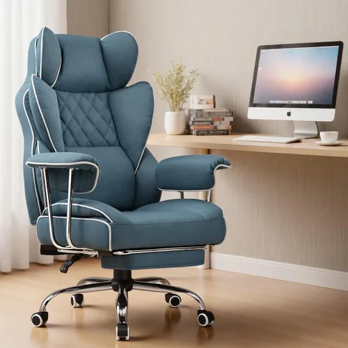 Miniatura 2 de COMHOMA Silla de juegos grande y alta con soporte lumbar de resorte de bolsillo, silla de oficina ergonómica con reposapiés, silla de escritorio Azul