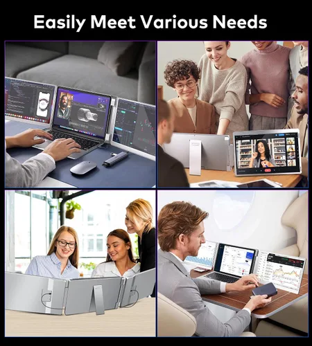 Miniatura 7 de Extensor de pantalla para portátil de 14 pulgadas con triple monitor FHD 1200P 16:10, pantalla izquierda, monitor portátil abatible de 360° para Gris
