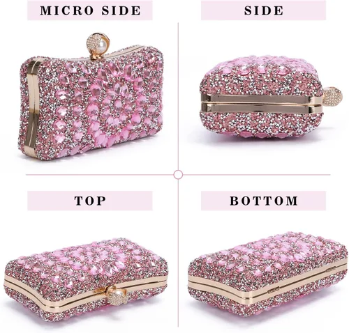 Miniatura 3 de SUKUTU Bolso de noche con diamantes de imitación para mujer, multicolor, con cristales deslumbrantes, para fiesta, novia, boda, cóctel, bolso