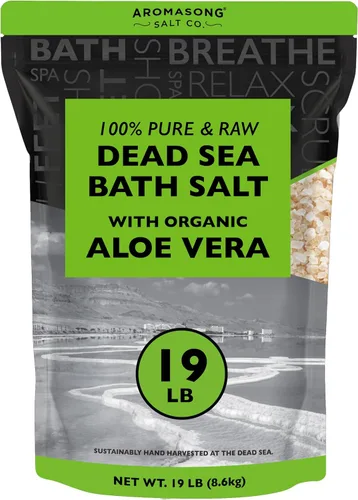 Aromasong 19 libras de sal cruda del mar muerto con aloe vera orgánico, no limpiada, todavía contiene todos los minerales del mar muerto, incluyendo