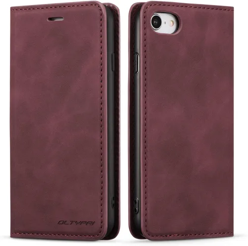 Miniatura 18 de QLTYPRI Funda para iPhone 6 Plus/6S Plus, cubierta de piel PU con tarjetero, funda tipo billetera con solapa magnética y a prueba de golpes - Vino