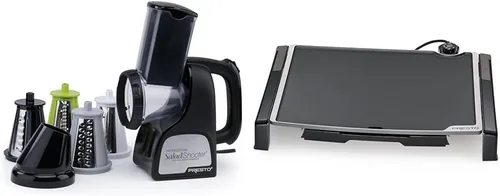 Presto 02970 Professional SaladShooter - Cortadora/trituradora eléctrica, color negro, 1 unidad y plancha eléctrica inclinable y plegable 07073, 19%