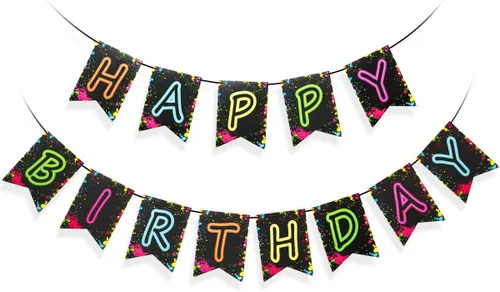 Decoración de cartel de feliz cumpleaños para fiesta brillante (ya montado), pancarta de cumpleaños de los años 80, decoraciones de fiesta que