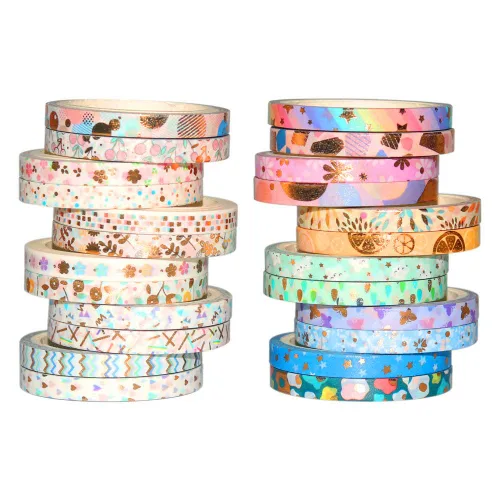 Yubbaex Juego de 24 rollos de cinta adhesiva delgada Washi con impresión de lámina dorada, cintas decorativas para manualidades, diarios,
