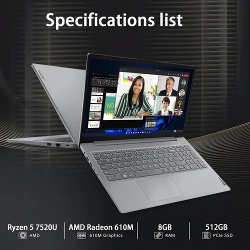 Miniatura 2 de Lenovo - Computadora portátil para el hogar, estudiante, negocios (15.6 pulgadas FHD, AMD Ryzen 5 7520U (> Intel i5-1235U), 8 GB de RAM, 512 GB