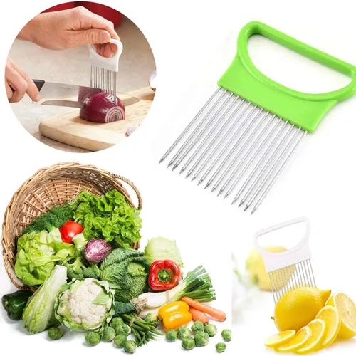Miniatura 7 de Juego de 4 piezas de soporte de cebolla, cortador de cebolla, de acero inoxidable, fruta, tomate, limón, patata, verduras, herramienta