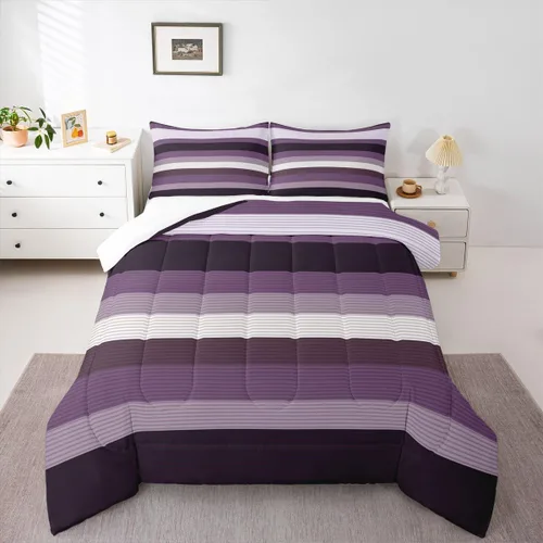 Miniatura 39 de jejeloiu Juego de edredón geométrico para niños, tamaño individual, diseño de rayas de color negro, blanco y gris, juego de ropa de cama decorativo