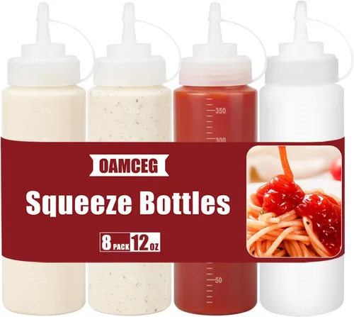 Miniatura 8 de OAMCEG Botellas exprimibles de 8 onzas, paquete de 6 botellas de condimentos de plástico duradero, botella para chorro con medidas discretas