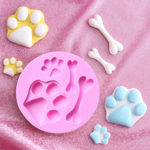 Miniatura 5 de 2 moldes de jabón de silicona para perros, forma de hueso de pata de cachorro 3D, molde de fondant de silicona, lindo molde de vela para perro, cera