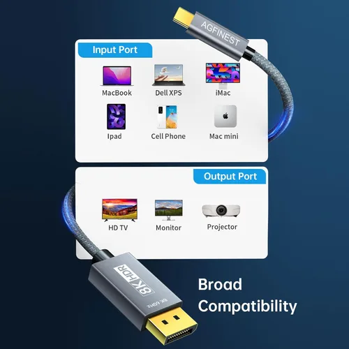Miniatura 7 de Cable USB C a DisplayPort 1.4 de 6 pies, 8K @60Hz 4K a 144Hz HDR, cable USB tipo C a DP de 32.4 Gbps HBR3 DSC, Thunderbolt 4/3 compatible