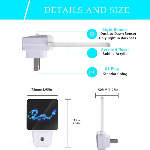 Miniatura 2 de Luz nocturna de dragón azul, luces nocturnas enchufables de 0.5 W, aptas para dormir, para niños y niñas, luz nocturna LED con sensor de atardecer a
