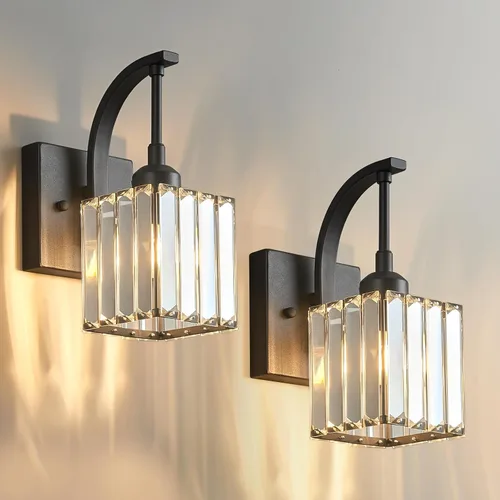 Miniatura 22 de Luces de tocador de cristal de 3 luces negras para tocador de baño, modernas lámparas de baño de cristal sobre espejo de 23.62 pulgadas de largo