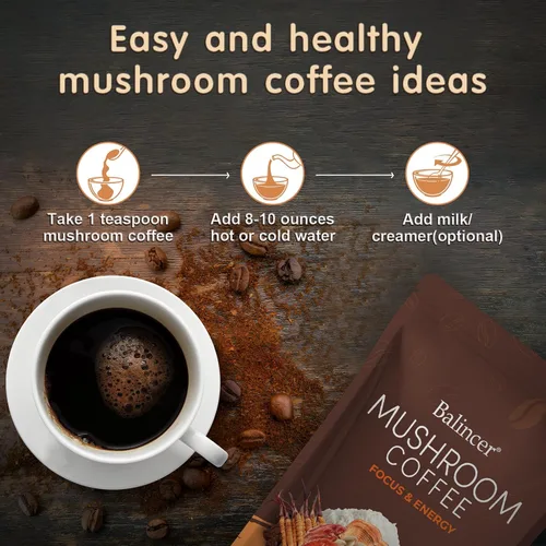 Miniatura 7 de Café de hongos, 6 hongos adaptogénicos con melena de león, cordyceps, cola de pavo y más, café instantáneo de hongos para concentración, energía