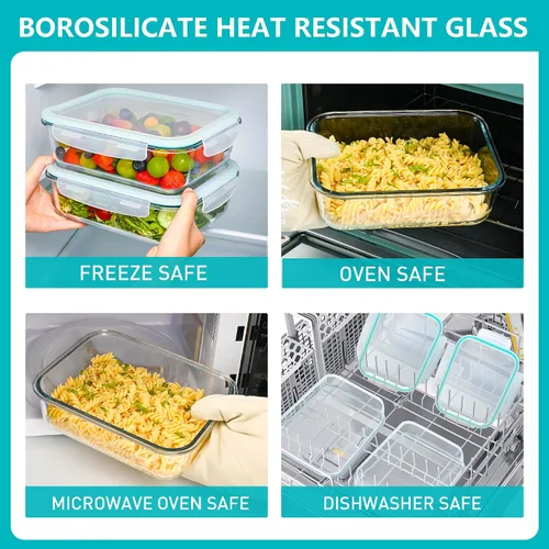 Miniatura 6 de Paquete de 2 recipientes grandes de vidrio de 78 onzas / 9.8 tazas con tapas, recipientes de preparación de comidas para hornear, servir, recipiente