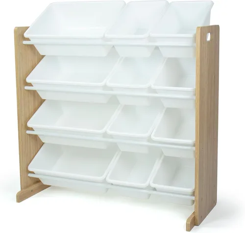 Miniatura 19 de Humble Crew Organizador de almacenamiento de juguetes para niños con 12 cubos de plástico, madera natural/aguamarina, contenedores extraíbles