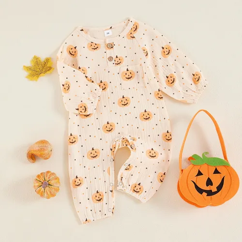 Miniatura 71 de Disfraz de Halloween para bebé niño y niña, mameluco de manga larga con diseño de calabaza, mameluco para Halloween