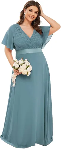 Miniatura 41 de Ever-Pretty Vestido formal para mujer, Navidad, Año Nuevo, cuello en V, gasa, talla grande, largo hasta el suelo, vestido de dama de honor