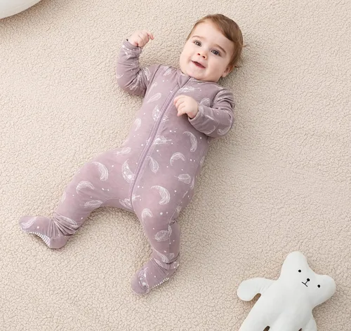 Miniatura 2 de Owlivia Pijama de bambú para bebé y niña, con cremallera frontal antideslizante