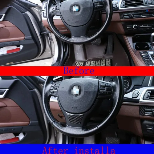 Miniatura 2 de YIWANG - Pegatina de fibra de carbono para el interior del volante, para BMW Serie 5 F10 F18 2011-2017