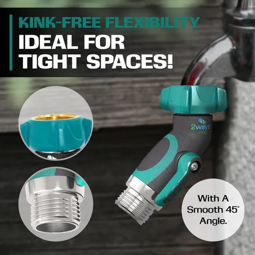 Miniatura 4 de 2WAYZ Codo de manguera de metal 45, adaptador de manguera resistente y conector de ángulo con válvula de cierre de agua