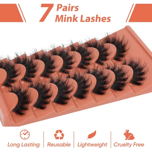 Miniatura 3 de TOOCHUNAG - Pestañas postizas esponjosas 8D de 20mm, pelo de visón sintético, pestañas naturales, gruesas, con volumen, ojo de gato, paquete de 7