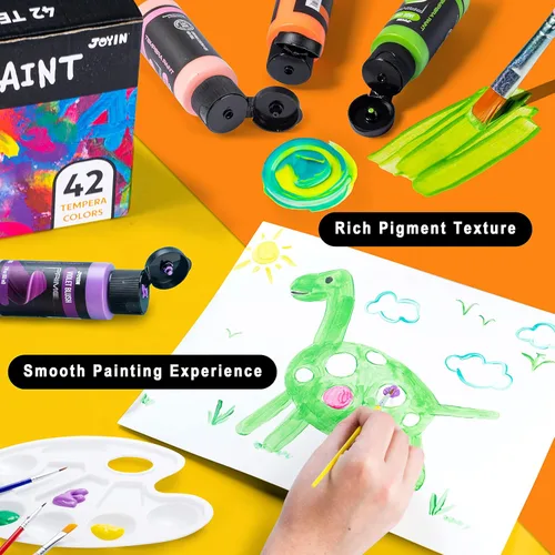 Miniatura 4 de JOYIN Juego de pintura de témpera lavable para niños, 42 piezas, pintura líquida no tóxica con 15 pinceles y 4 paletas - Suministro de arte