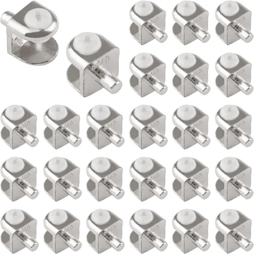 Miniatura 16 de Pinzas de soporte de vidrio para estante, 20 unidades, ajustables, sin marco, de aleación de zinc, acabado cepillado, con pasador, soportes
