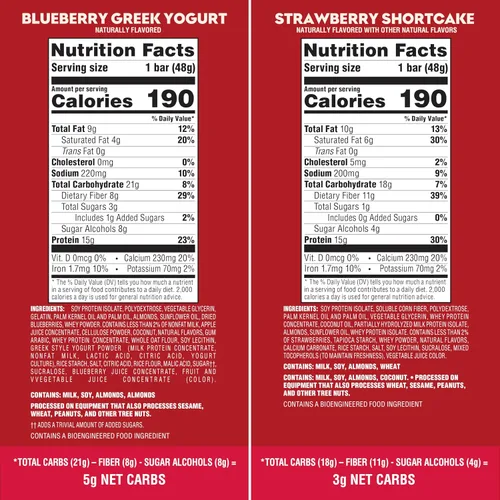 Miniatura 2 de Atkins Barrita de yogur griego de arándanos y fresas con alto contenido de proteínas, alta fibra, apta para dieta cetogénica, 12