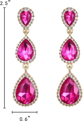 Miniatura 55 de EleQueen Pendientes de cristal austriaco en tono dorado para mujer, forma de pera de 2.5 pulgadas, color esmeralda