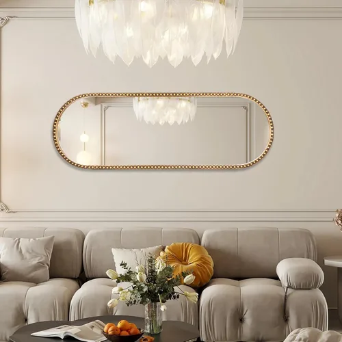 Miniatura 6 de Espejo Ovalado de Cuerpo Entero, 20"x53" Marco de Metal con Cuentas Espejo Grande de Vestidor de Pie para Dormitorio, Sala de Estar, Entrada, Oro