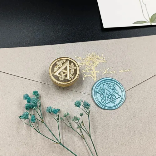 Miniatura 7 de Sello clásico de cera para sellar varios alfabetos, cabeza de latón, mango de madera, sellos para tarjetas, sobres, regalo (sello, letra A)
